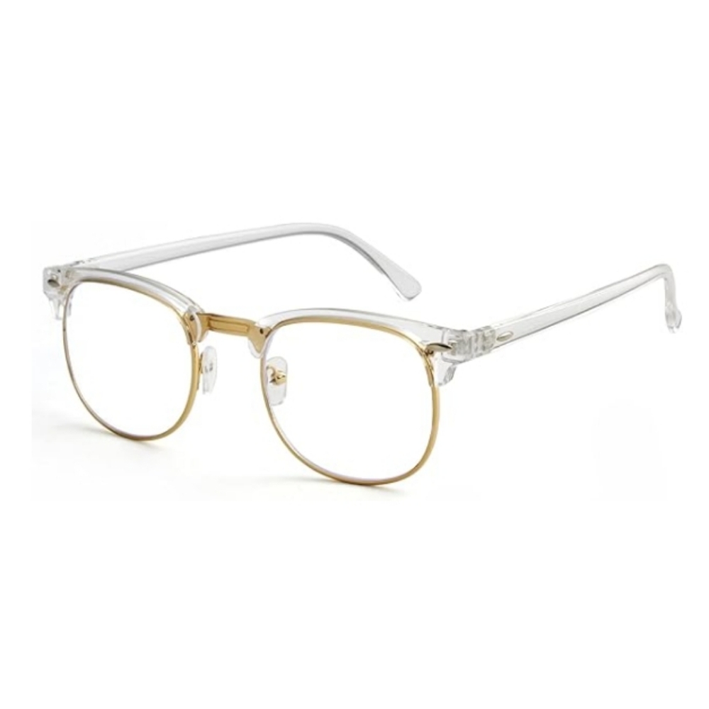 Blue Light Blocking Semi Rimless Non-Prescription Eyeglasses Silver Gold